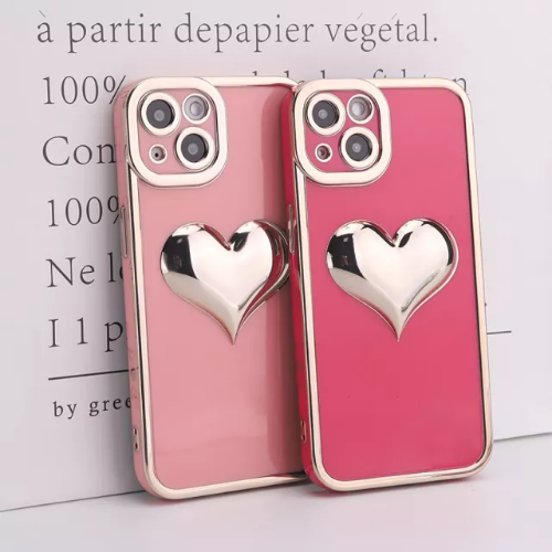 Walmart Women cute heart iPhone 12 Pro-12 Pro Max Case, Rose Pink Glossy 3D Love Heart case